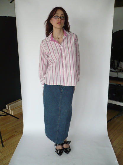 TABI INTL Pink Striped 00s Button Blouse