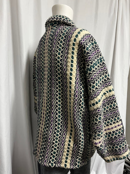 L - 90s Woven Baja Surf Blanket Button Down Coat