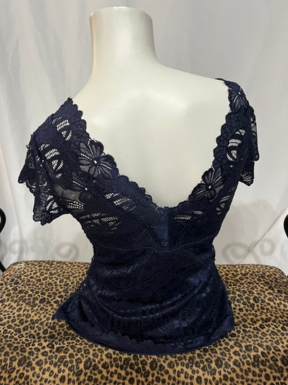 S - Le Chateau 2000s Navy Beaded Top
