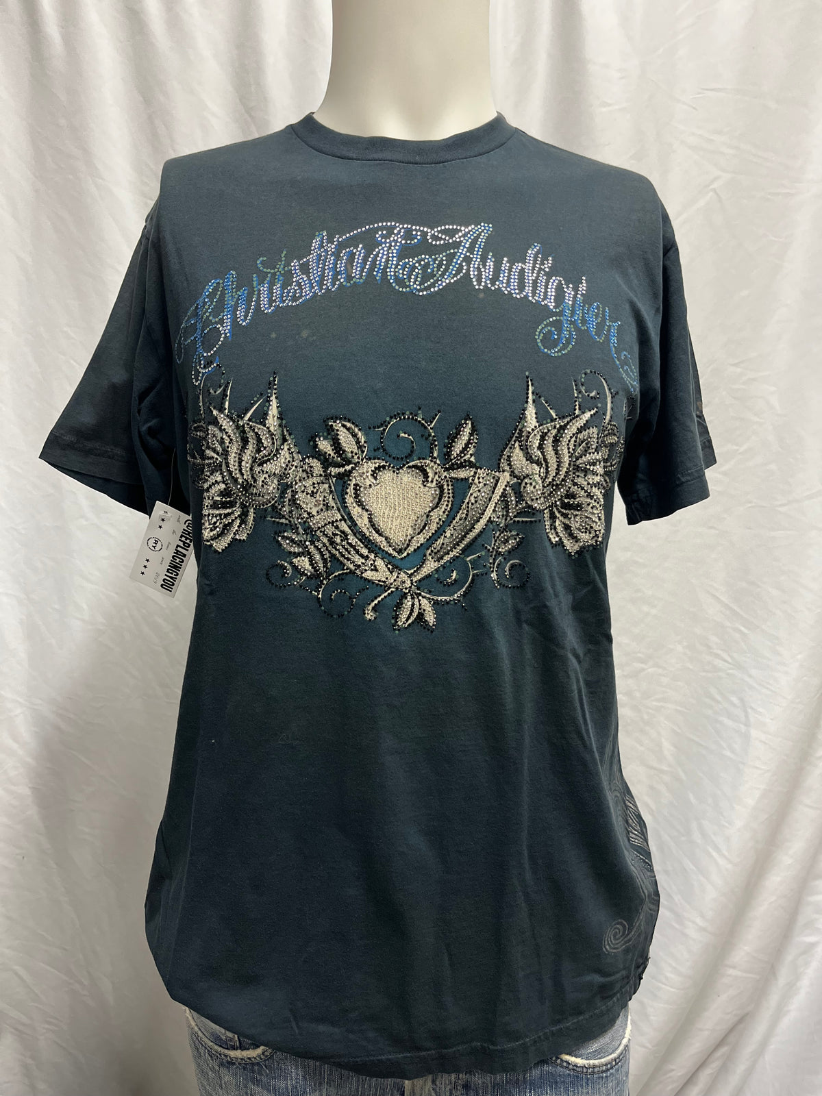 M - Christian Audigier Y2K Rhinestone Double Sided Graphic Tee
