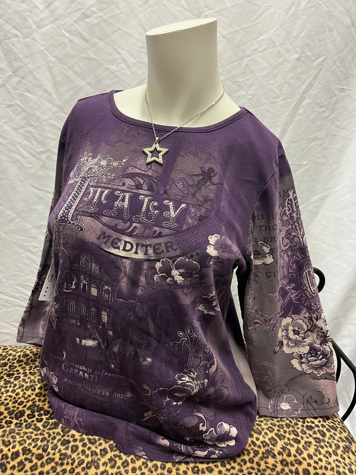 XL - Christopher & Banks Purple Rhinestone Graphic Top