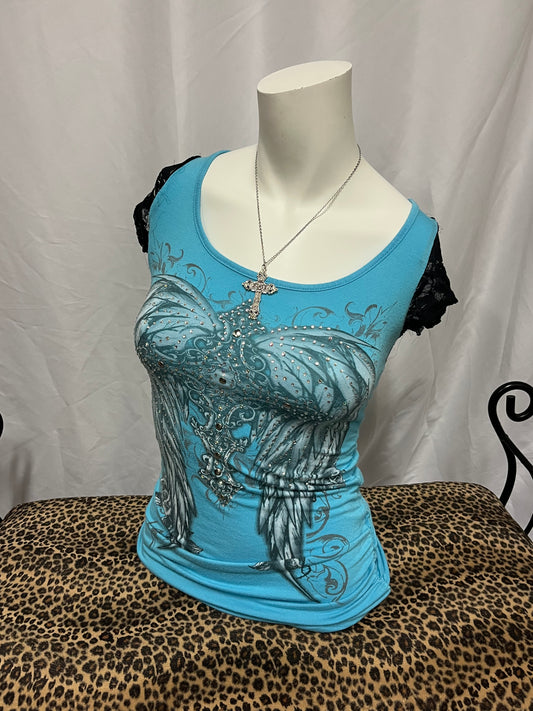 XS/S - Y2K Rhinestone Wings Graphic Top