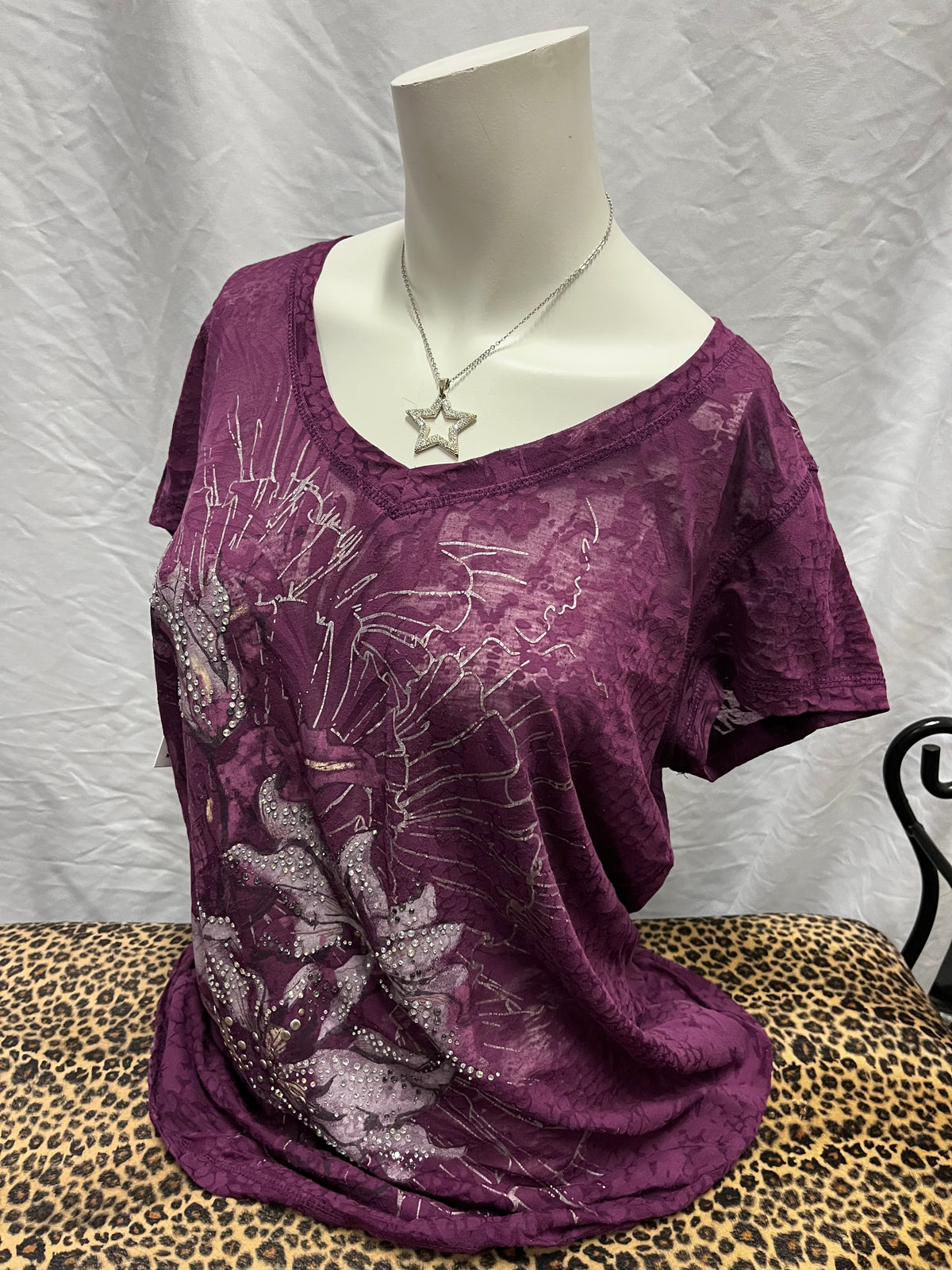 XL - W1 Y2K Purple Rhinestone Gothic Top