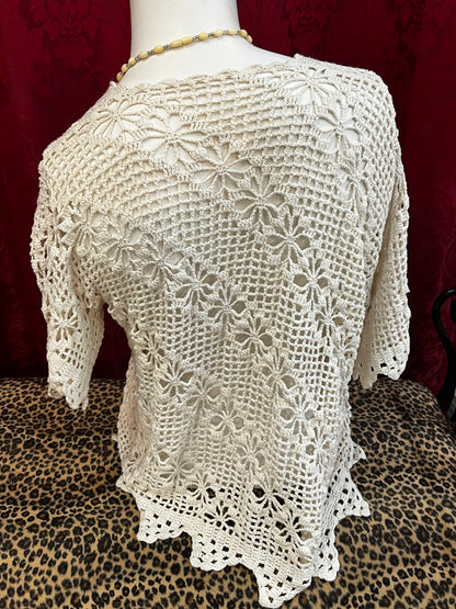 L - 90s Cream Crotchet Cardigan