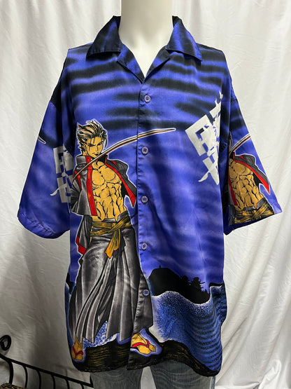 M/L - One O One Network Y2K Anime Graphic Button Shirt