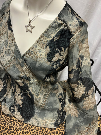 L - Sere Nade Y2K Mesh Overlay Bell Sleeve Tie Top