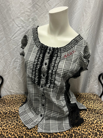 L/XL - Karv 2000s Lace Detail Button Blouse