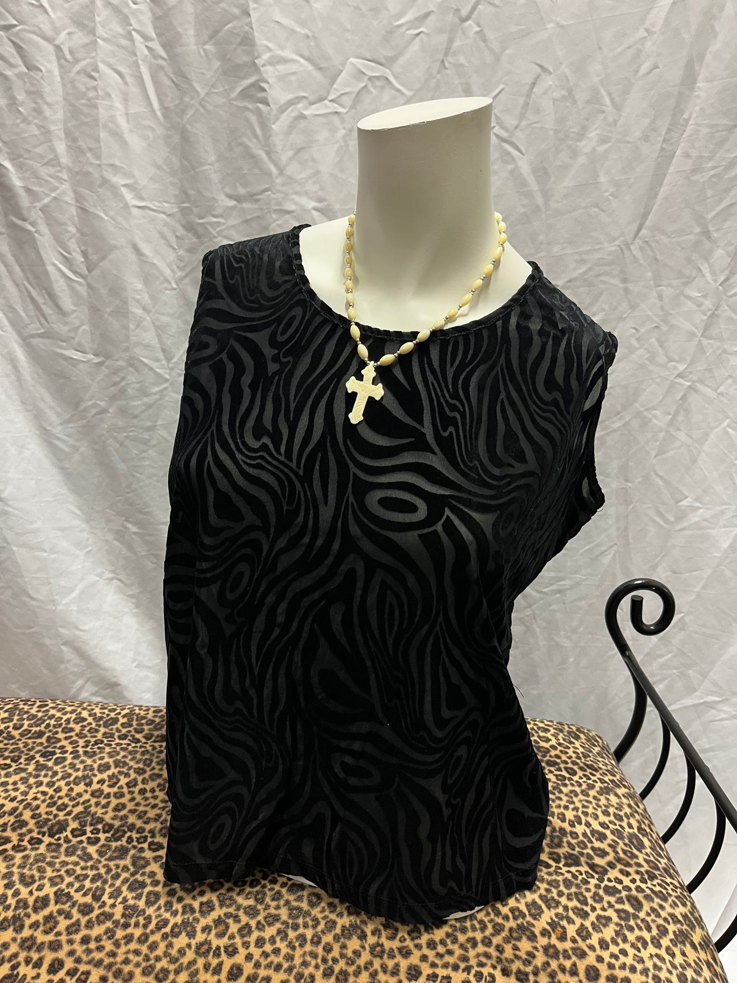 L - TanJay 2000s Zebra + Mesh Boat Neck Top