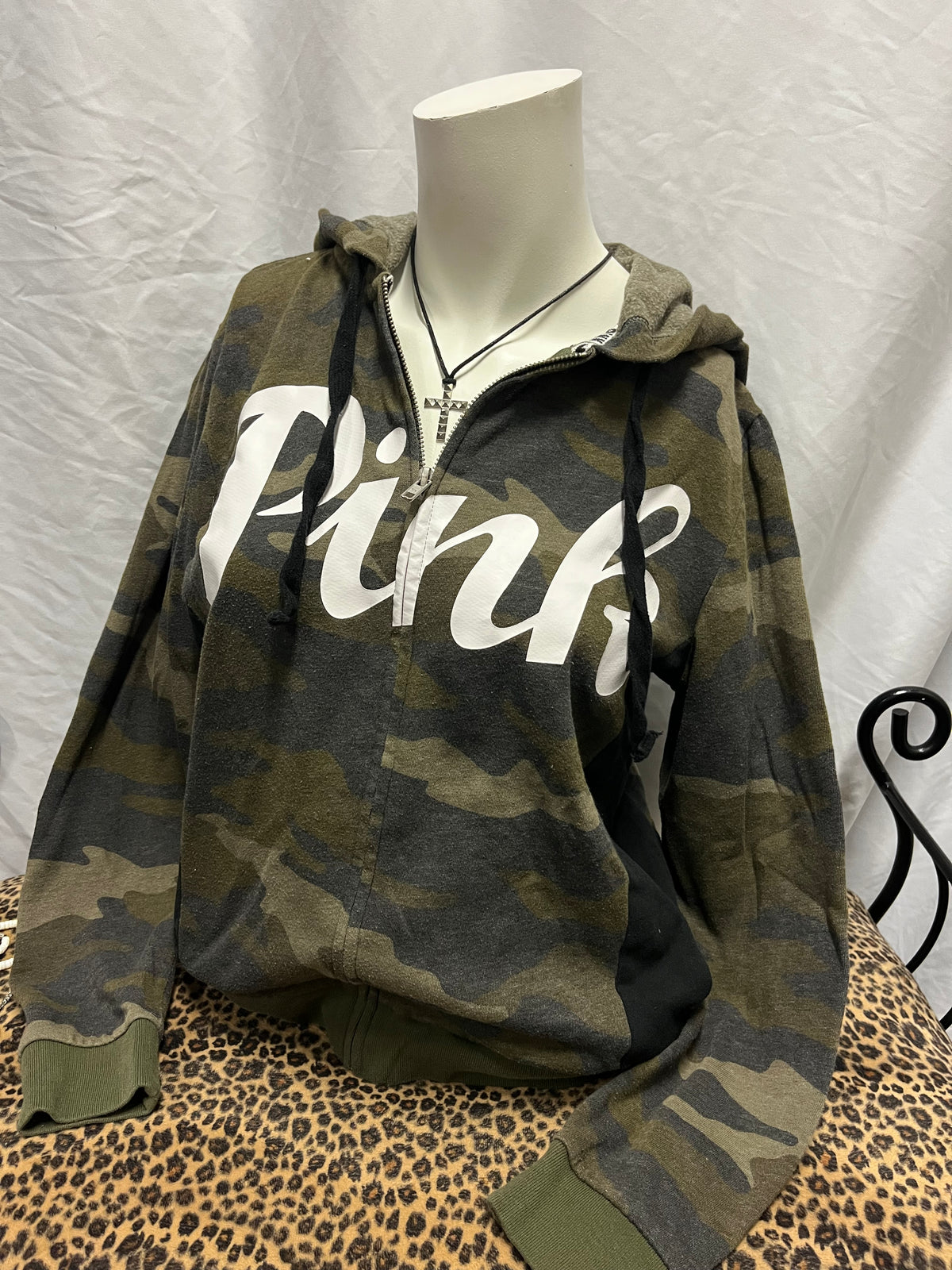 M - Victoria's Secret Pink Script Camo Zip Hoodie