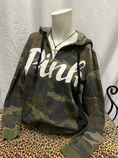 M - Victoria's Secret Pink Script Camo Zip Hoodie
