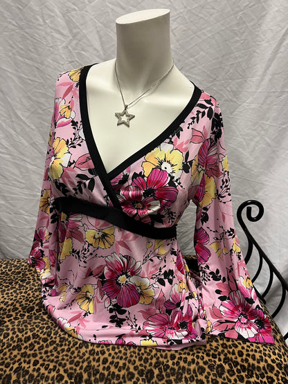 L - Mother Y2K Pink Floral Tie Blouse