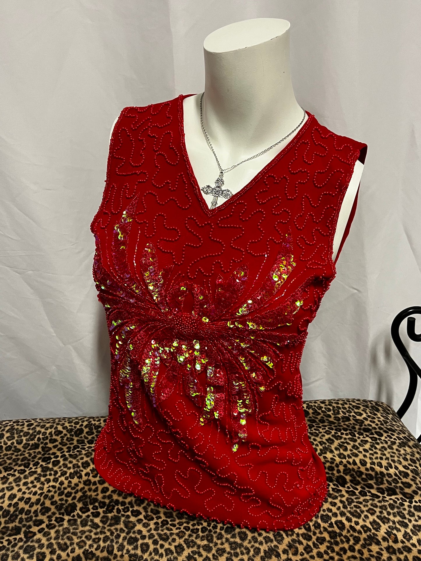 M - Temptation Italy 90s Beaded Butterfly Sequin Top