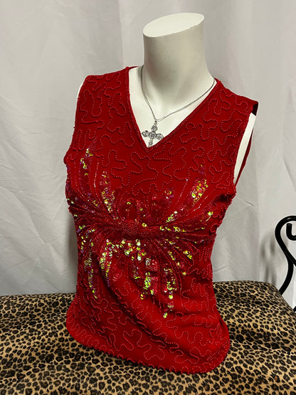 M - Temptation Italy 90s Beaded Butterfly Sequin Top