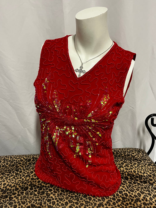M - Temptation Italy 90s Beaded Butterfly Sequin Top