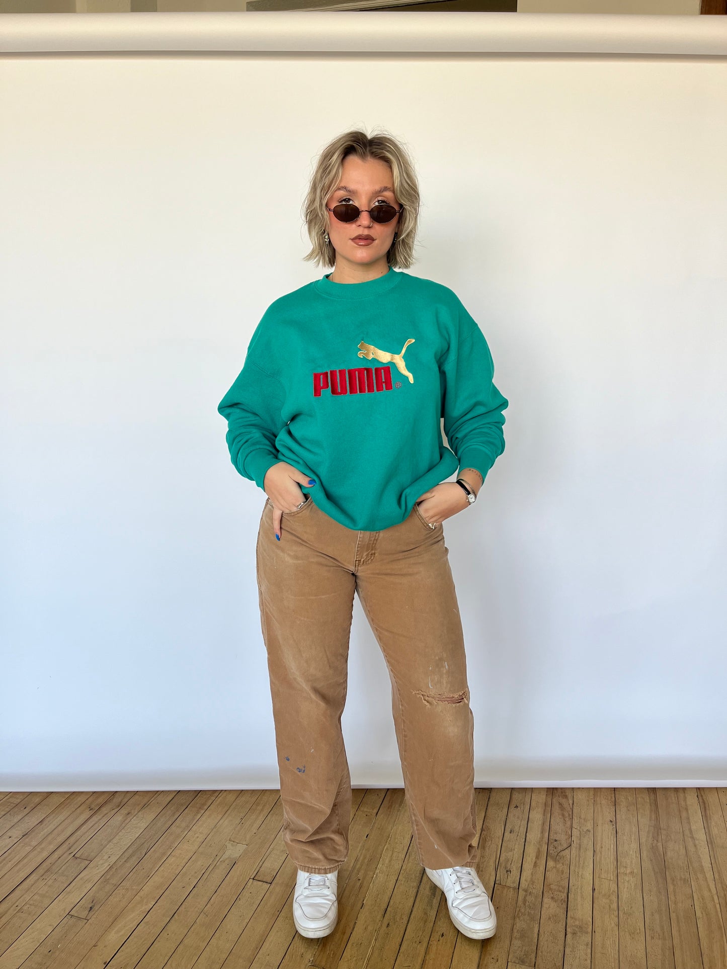 PUMA Vintage Embroidered Teal Crewneck