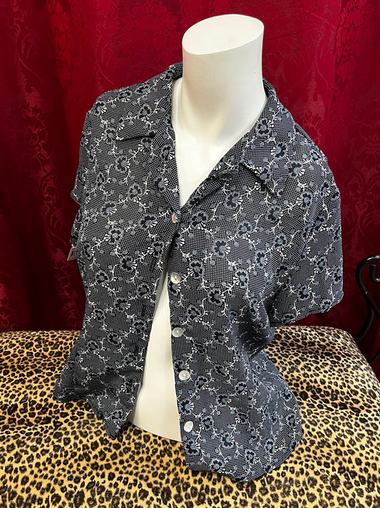 M - Emblem 90s Floral Patterned Sheer Blouse