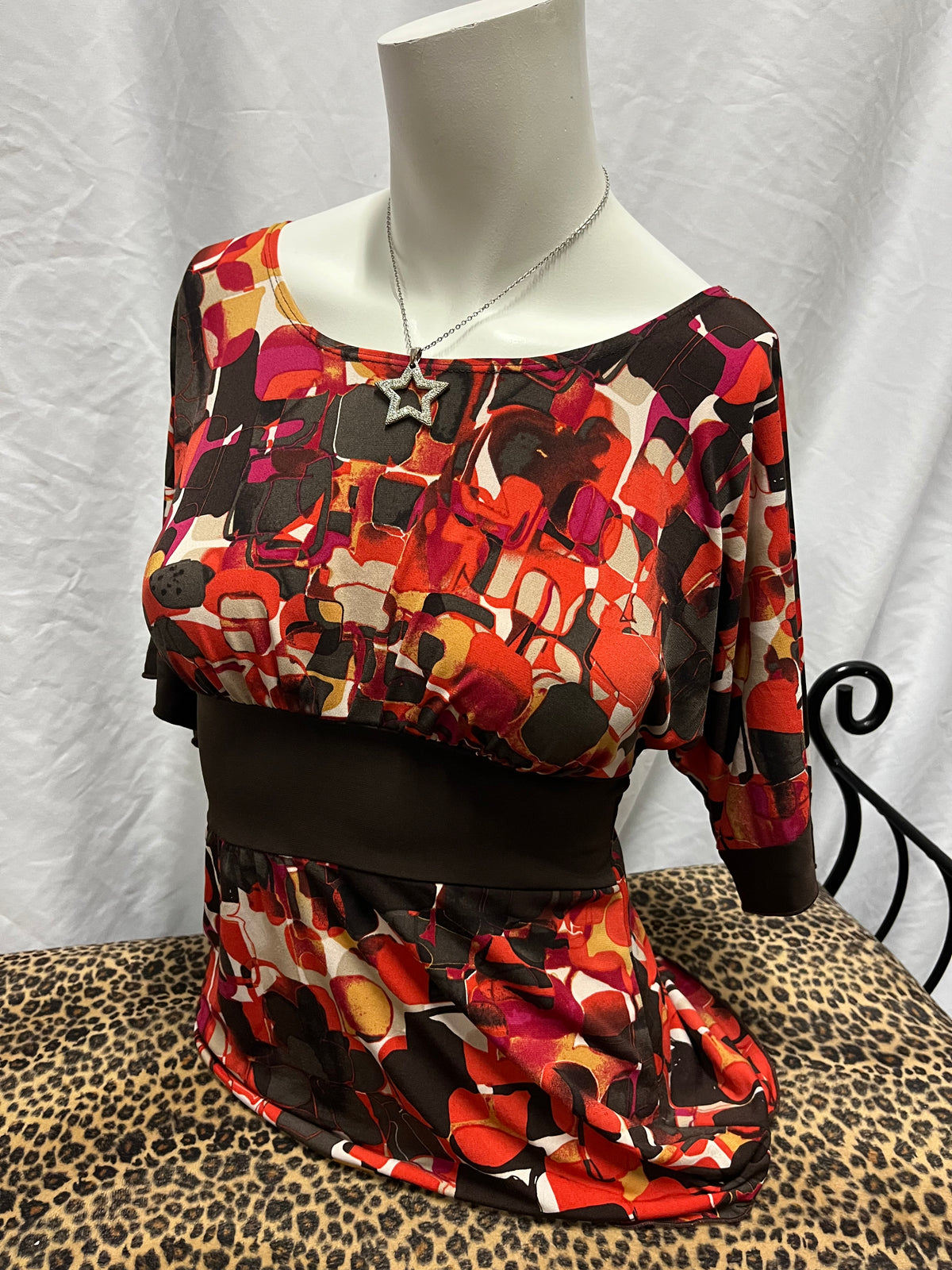 M - Byline Y2K Patterned Tie Back Blouse