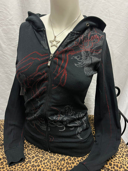 XS - Rufen Y2K Rhinestone Black Zip Hoodie