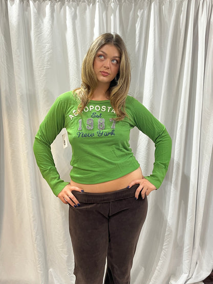 XL - Aeropostale Y2K Green Applique Long Sleeve