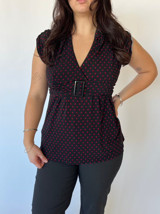 Vanity Polka Dot Belt Detail Top