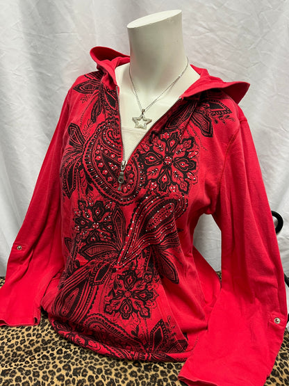 L - Style & Co. Y2K Sequin Graphic Hoodie