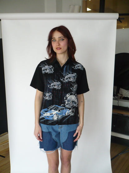 725 00s Skull Flames Button Down