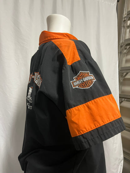 L - Harley Davidson Screamin' Eagle Patch Racing Button Up