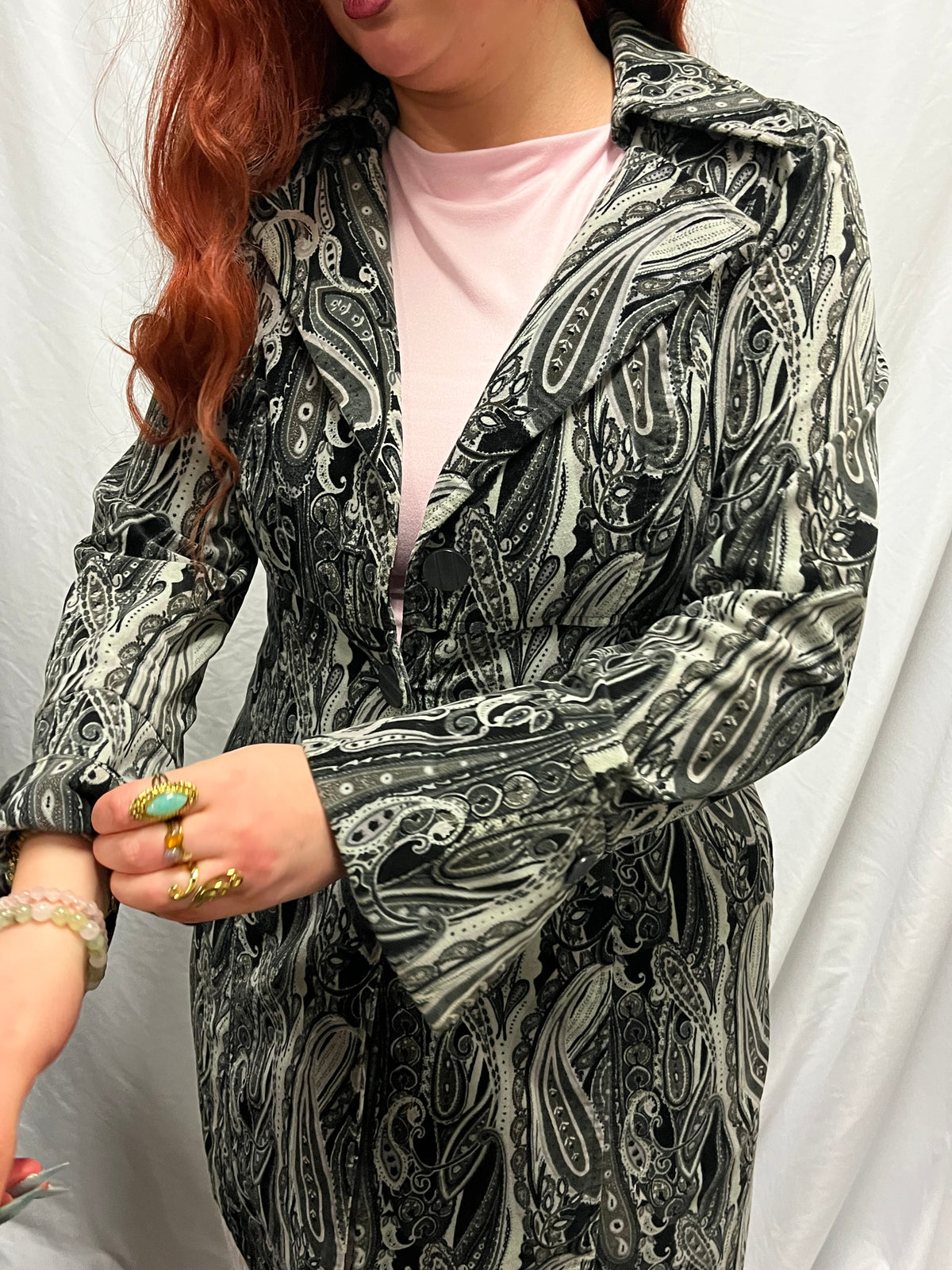 M - Bisou Bisou 2000s Paisley Tie Midi Coat