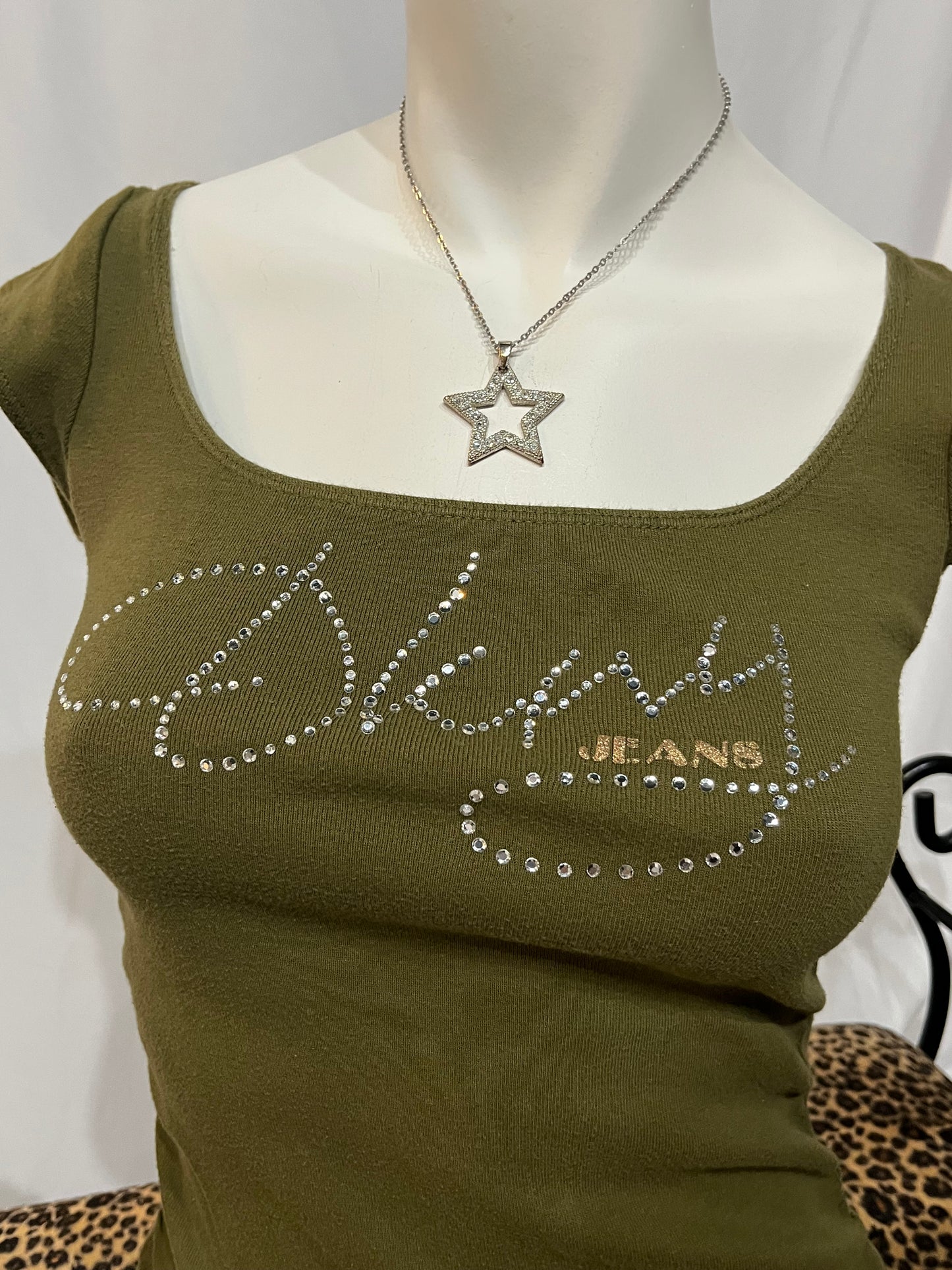 S - DKNY Jeans 2000s Rhinestone Rouched Top