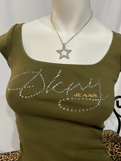 S - DKNY Jeans 2000s Rhinestone Rouched Top