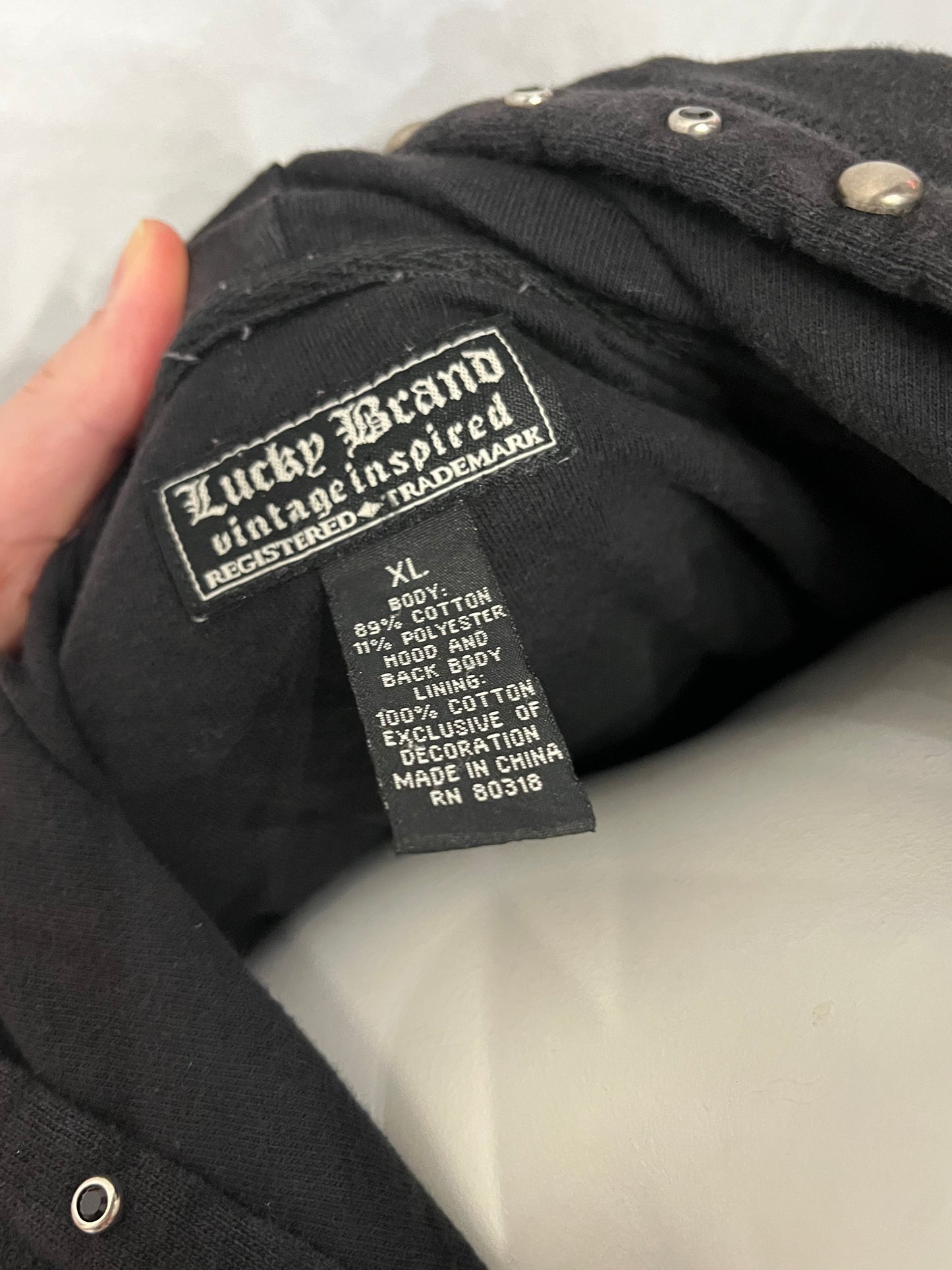 XL - Lucky Brand Gothic Stitch + Studs Zip Hoodie