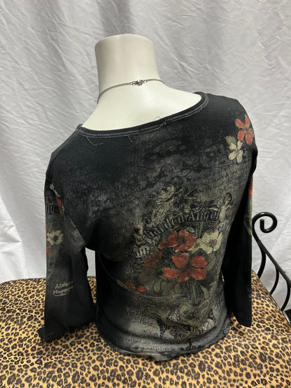 M - Cactus Garden Angel 3/4 Sleeve Graphic Top