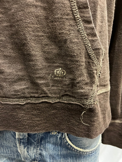 L - Y2K Brown Henley Lightweight Hoodie
