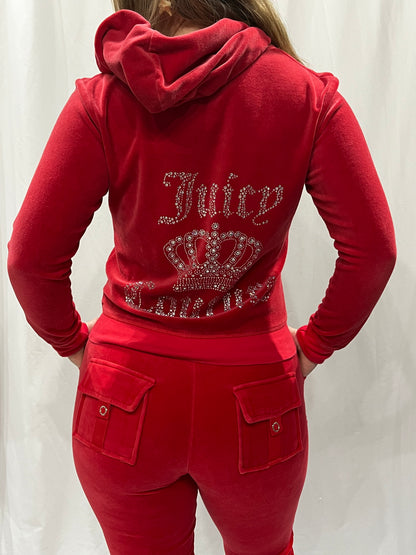 M - Juicy Couture Red Rhinestone Velour Tracksuit SET