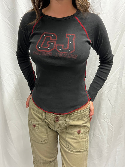 S - Guess Jeans 90s Rhinestone Long Sleeve Top