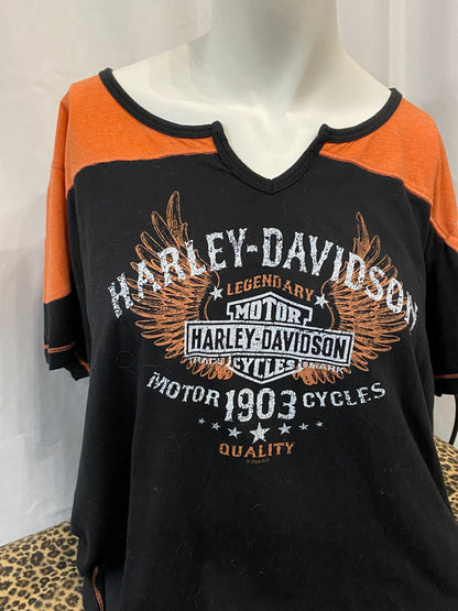 L/XL - Harley Davidson Black + Orange Graphic Top