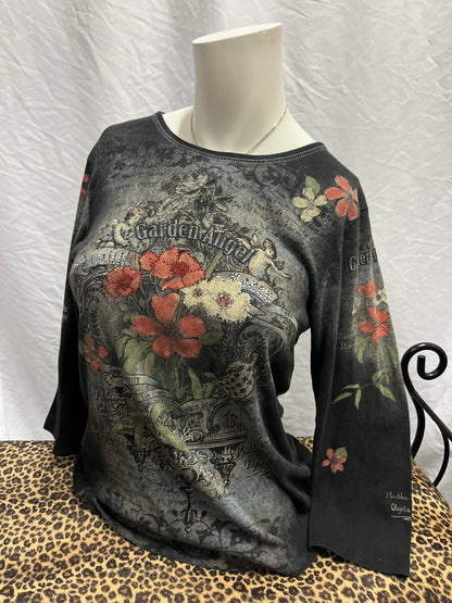 M - Cactus Garden Angel 3/4 Sleeve Graphic Top