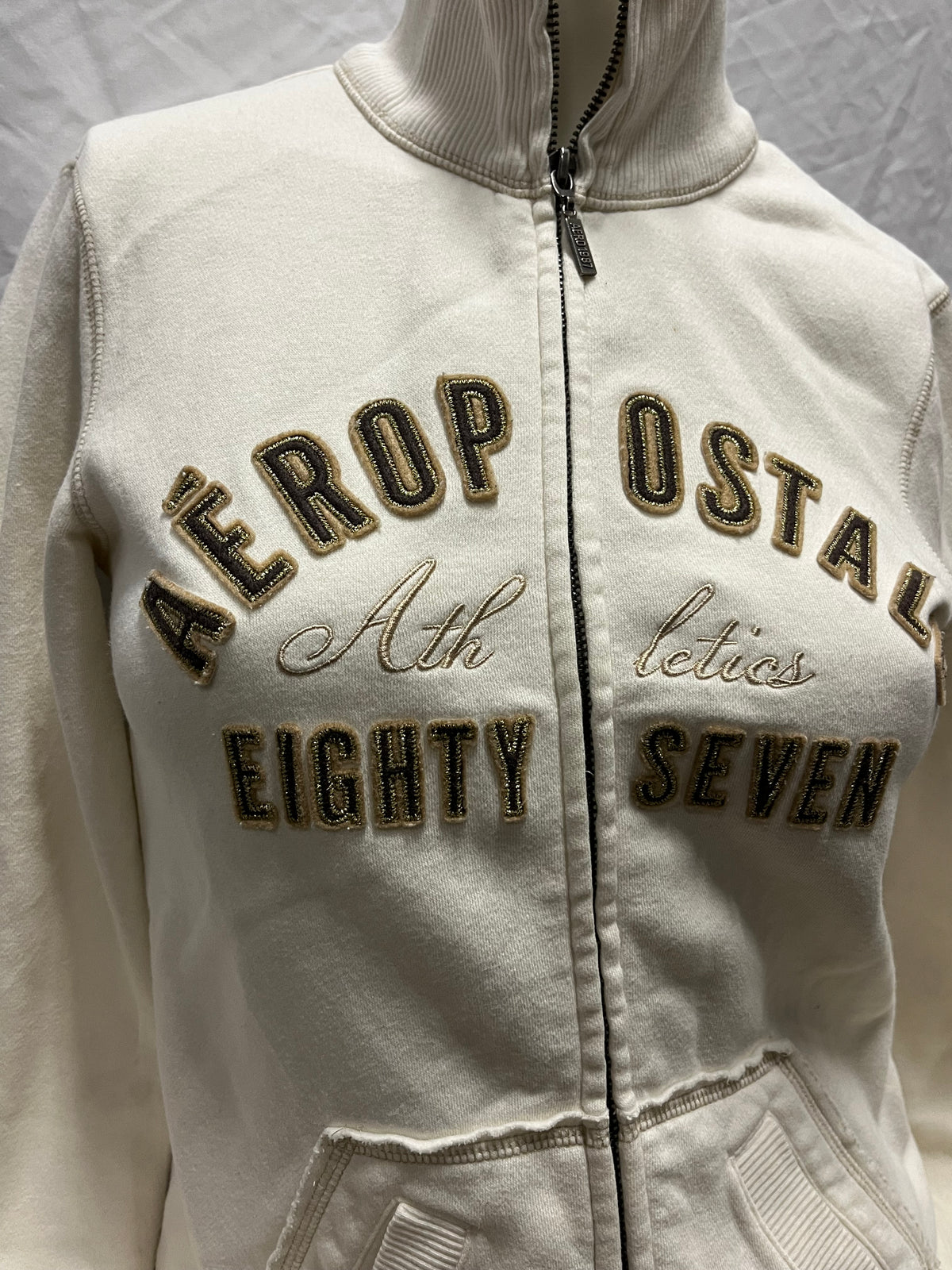 S - Aeropostale 2000s Ivory Spellout Track Jacket