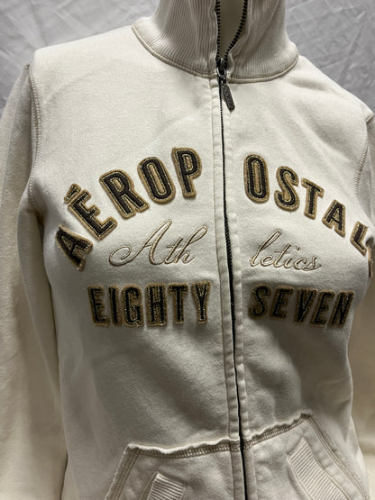 S - Aeropostale 2000s Ivory Spellout Track Jacket