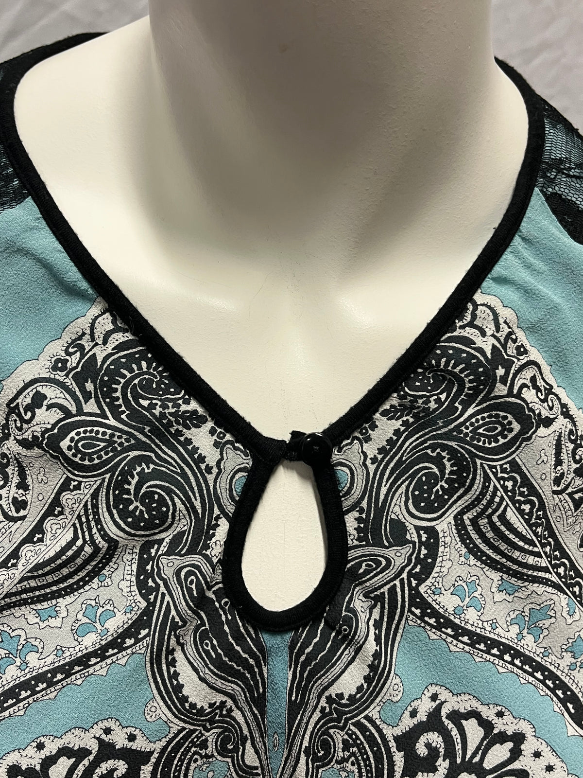 S - City Girl Y2K Blue + Black Belle Sleeve Blouse