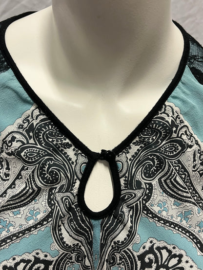 S - City Girl Y2K Blue + Black Belle Sleeve Blouse