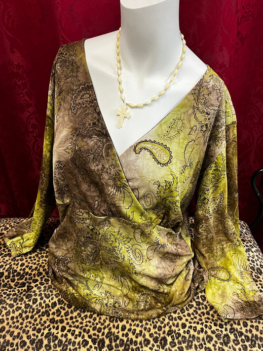 XL - Green Paisley Mesh Overlay Top