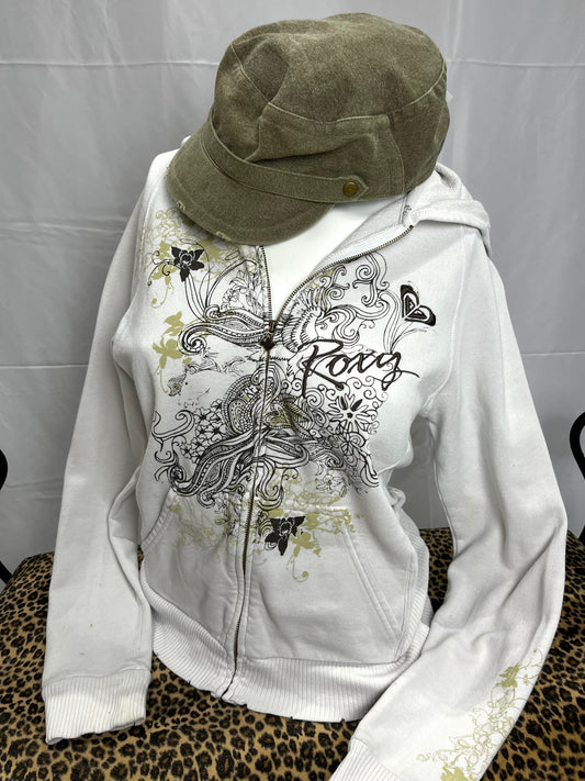 Roxy Y2K White Graphic Zip Hoodie