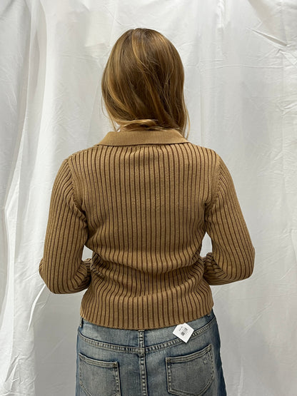 S - Studio London 90s Ribbed Knit 1/4 Button Sweater
