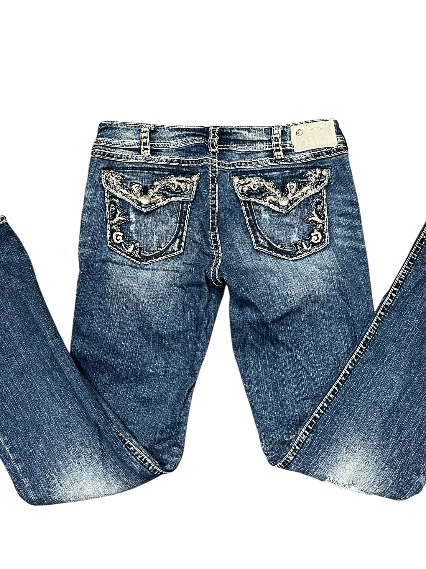 32 x 34" - Silver Suki Y2K Bootcut Embellished Jeans
