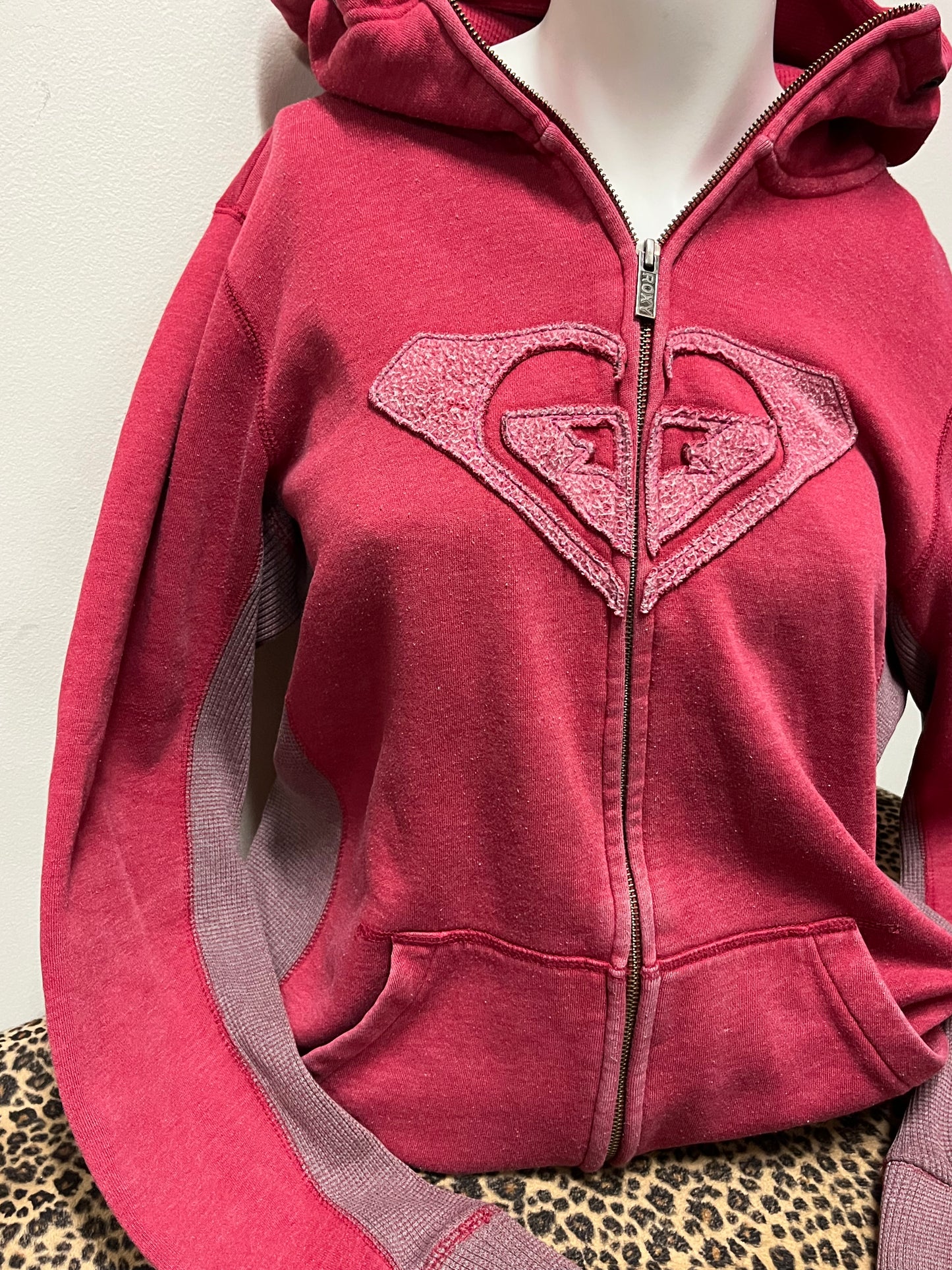 XL - Roxy Y2K Applique Red Zip Hoodie