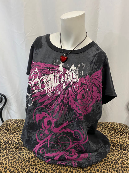 2XL - Romance Rhinestone Gothic Graphic Top