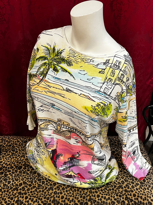 S - 2000s Beaded Beach Graphic Top