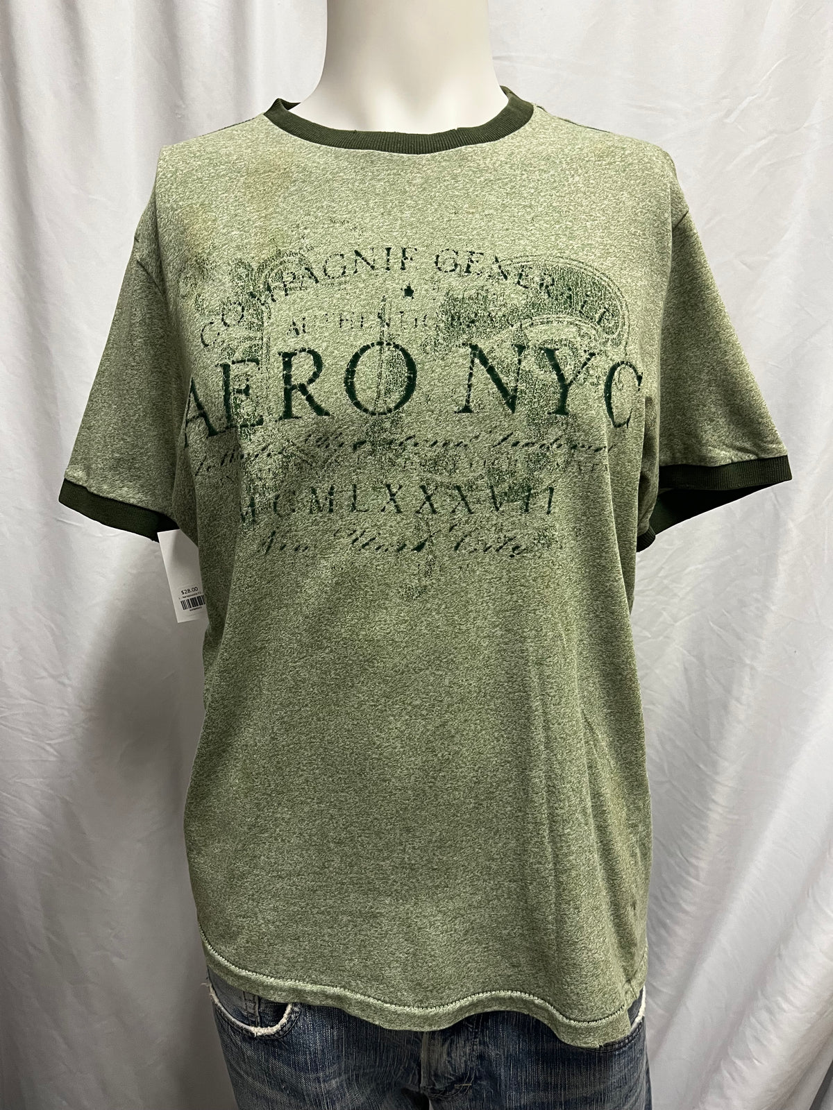 L - Aeropostale Y2K Green Gothic Ringer Tee