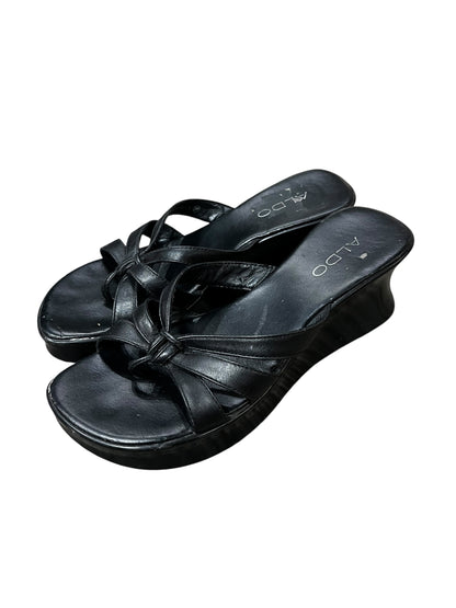 SZ 8.5 - Aldo Black Thong Wedge Sandal
